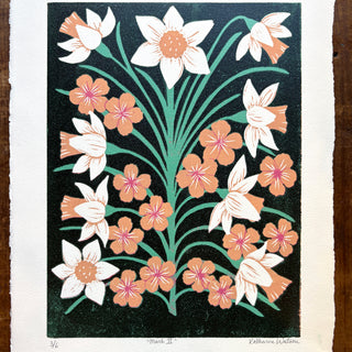 March II Birth Month Flower Original Reduction Print - No. 3