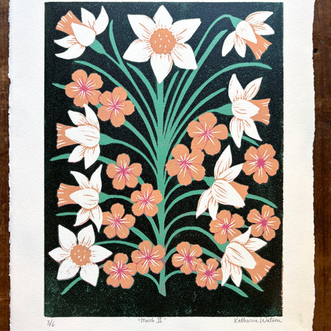 March II Birth Month Flower Original Reduction Print - No. 3