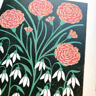 January Birth Month Flower Original Reduction Print - No. 4