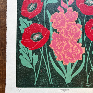 August Birth Month Flower Original Reduction Print - No. 4