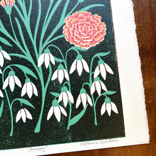 January Birth Month Flower Original Reduction Print - No. 6