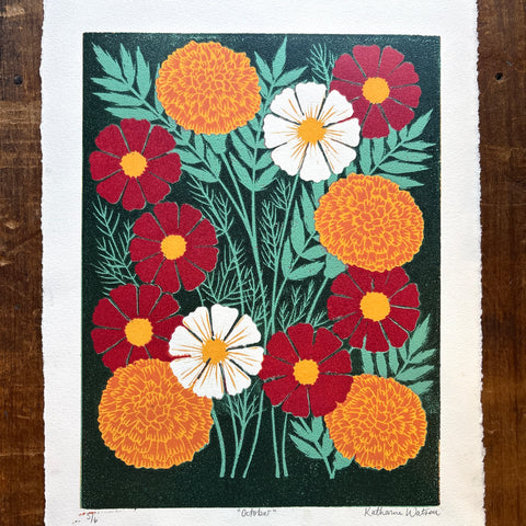 October Birth Month Flower Original Reduction Print - No. 5