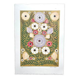 Hand Block Printed "Ochre Floral" Reduction Print - No. 17