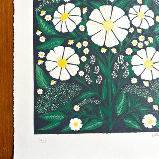 Hand Block Printed Cosmos Reduction Print, No. 3