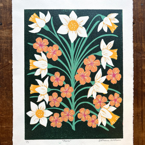 March Birth Month Flower Original Reduction Print - No. 1