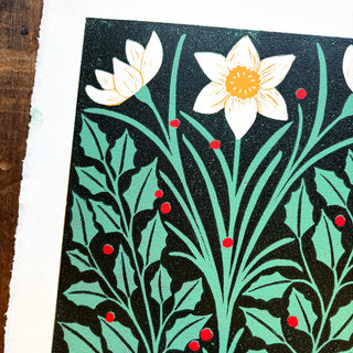 December Birth Month Flower Original Reduction Print - No. 6