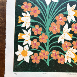 March Birth Month Flower Original Reduction Print - No. 5