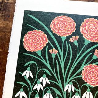 January Birth Month Flower Original Reduction Print - No. 4