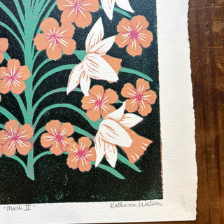 March II Birth Month Flower Original Reduction Print - No. 3