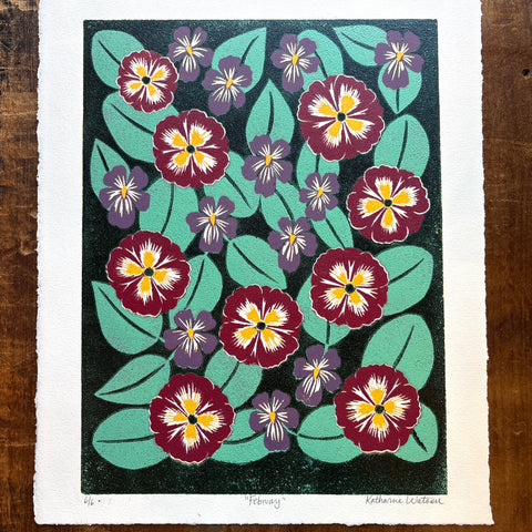 February Birth Month Flower Original Reduction Print - No. 6