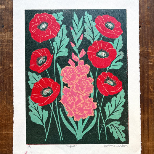 August Birth Month Flower Original Reduction Print - No. 3