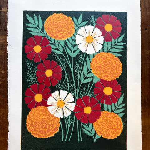 October Birth Month Flower Original Reduction Print - No. 4