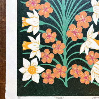 March Birth Month Flower Original Reduction Print - No. 1