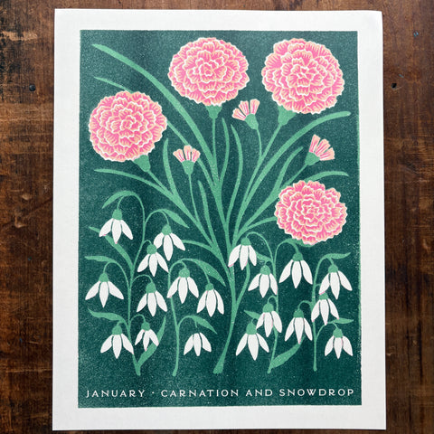 Birth Month Flowers Risograph Print: January