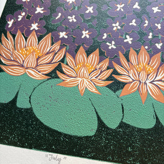 July Birth Month Flower Original Reduction Print - No. 1