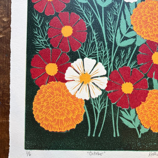 October Birth Month Flower Original Reduction Print - No. 1