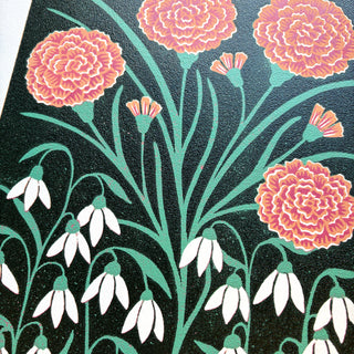 January Birth Month Flower Original Reduction Print - No. 3