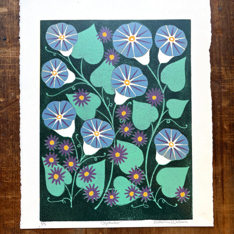 September Birth Month Flower Original Reduction Print - No. 1