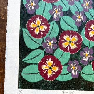 February Birth Month Flower Original Reduction Print - No. 4