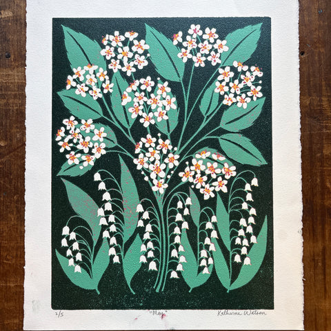 May Birth Month Flower Original Reduction Print - No. 2