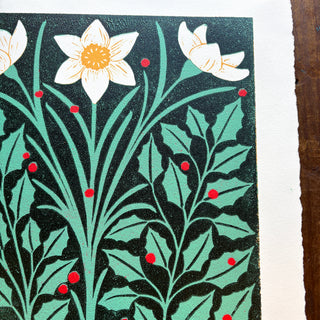 December Birth Month Flower Original Reduction Print - No. 1