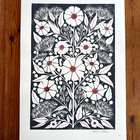 Hand Block Printed Large Watercolor Art Print - No. 3061