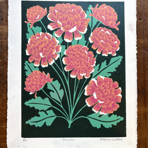 November Birth Month Flower Original Reduction Print - No. 1