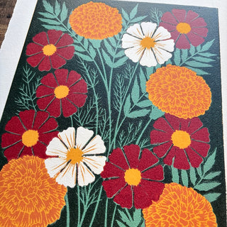 October Birth Month Flower Original Reduction Print - No. 3