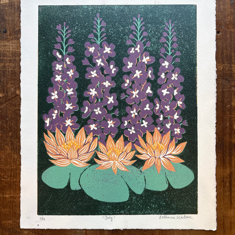 July Birth Month Flower Original Reduction Print - No. 2