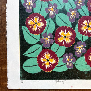 February Birth Month Flower Original Reduction Print - No. 1
