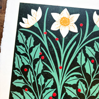December Birth Month Flower Original Reduction Print - No. 4