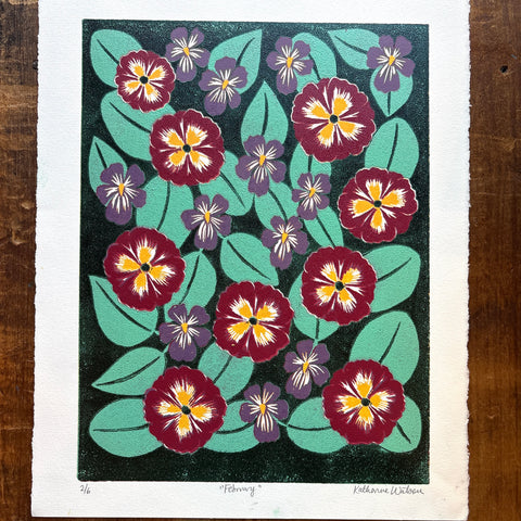 February Birth Month Flower Original Reduction Print - No. 2