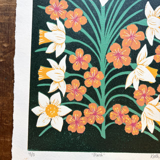 March Birth Month Flower Original Reduction Print - No. 4