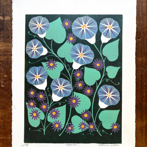 September Birth Month Flower Original Reduction Print - No. 3