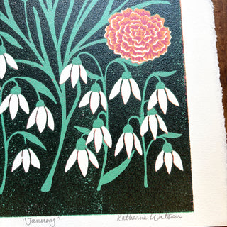 January Birth Month Flower Original Reduction Print - No. 6