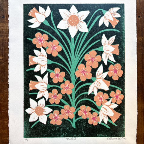 March II Birth Month Flower Original Reduction Print - No. 2