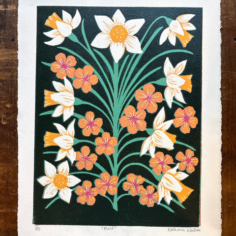 March Birth Month Flower Original Reduction Print - No. 3
