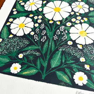 Hand Block Printed Cosmos Reduction Print, No. 9