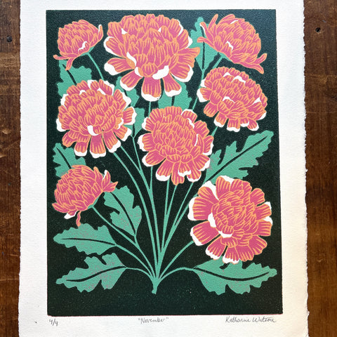 November Birth Month Flower Original Reduction Print - No. 4