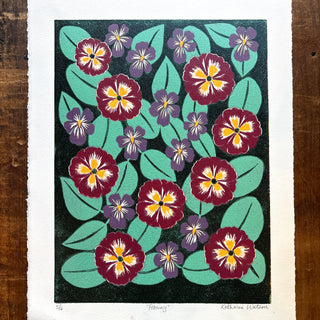 February Birth Month Flower Original Reduction Print - No. 5