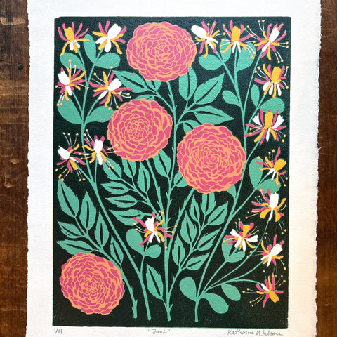 June Birth Month Flower Original Reduction Print - No. 1