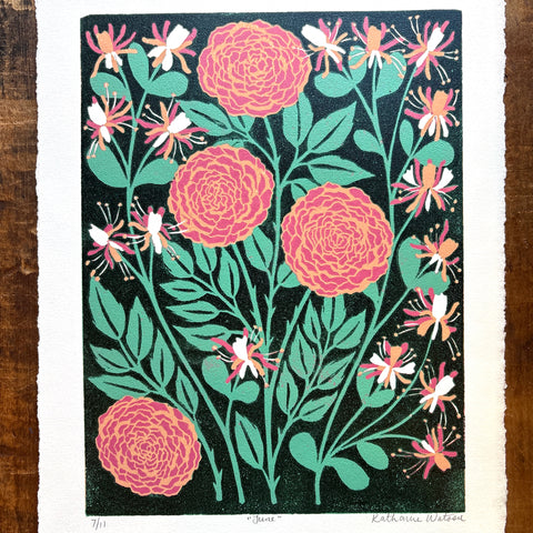 June Birth Month Flower Original Reduction Print - No. 7