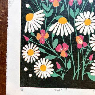 April Birth Month Flower Original Reduction Print - No. 3