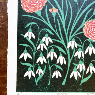 January Birth Month Flower Original Reduction Print - No. 6