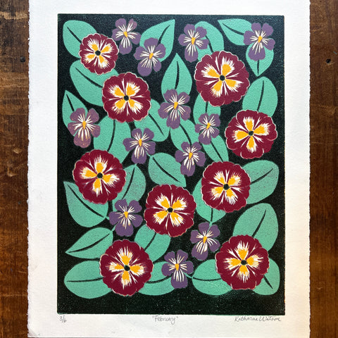 February Birth Month Flower Original Reduction Print - No. 3