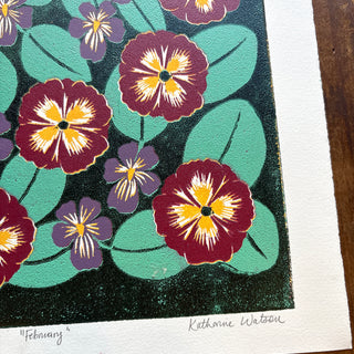 February Birth Month Flower Original Reduction Print - No. 1