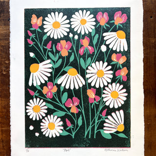 April Birth Month Flower Original Reduction Print - No. 1