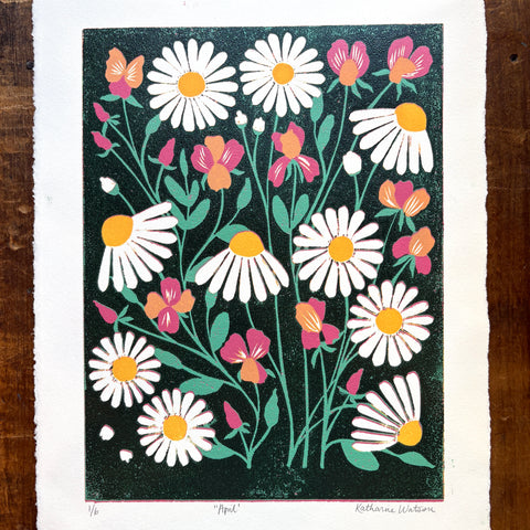 April Birth Month Flower Original Reduction Print - No. 1