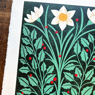 December Birth Month Flower Original Reduction Print - No. 2