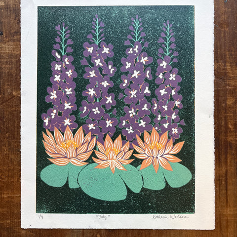 July Birth Month Flower Original Reduction Print - No. 1
